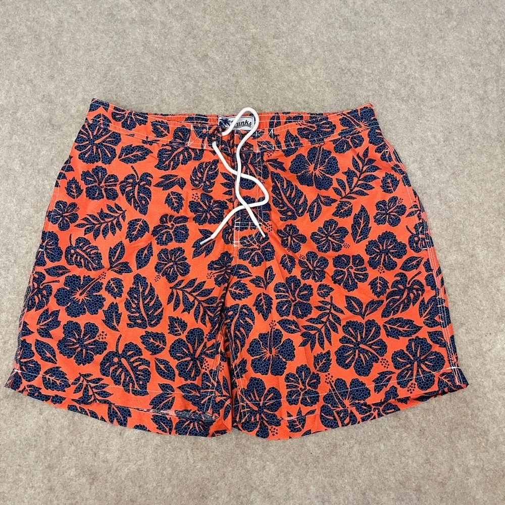 Trunks Surf & Swim Co Orange Hibiscus Swim Trunks 7” Shorts Mesh Lining Men’s XL